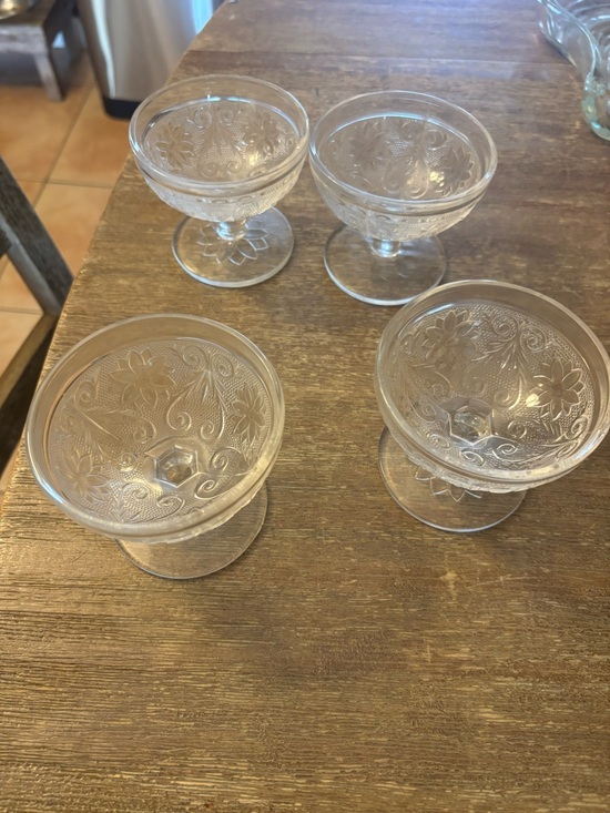 Vintage Other - Vintage Indiana Clear Glass dessert elegant goblets with floral etching set of 4